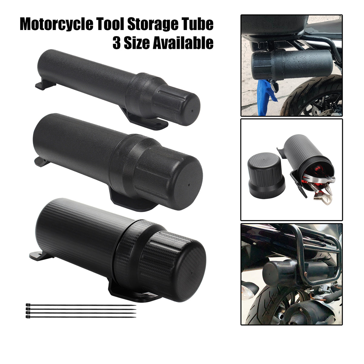 Universal Waterproof Motorcycle Tool Tube - Black - Storage For Gloves, Raincoat