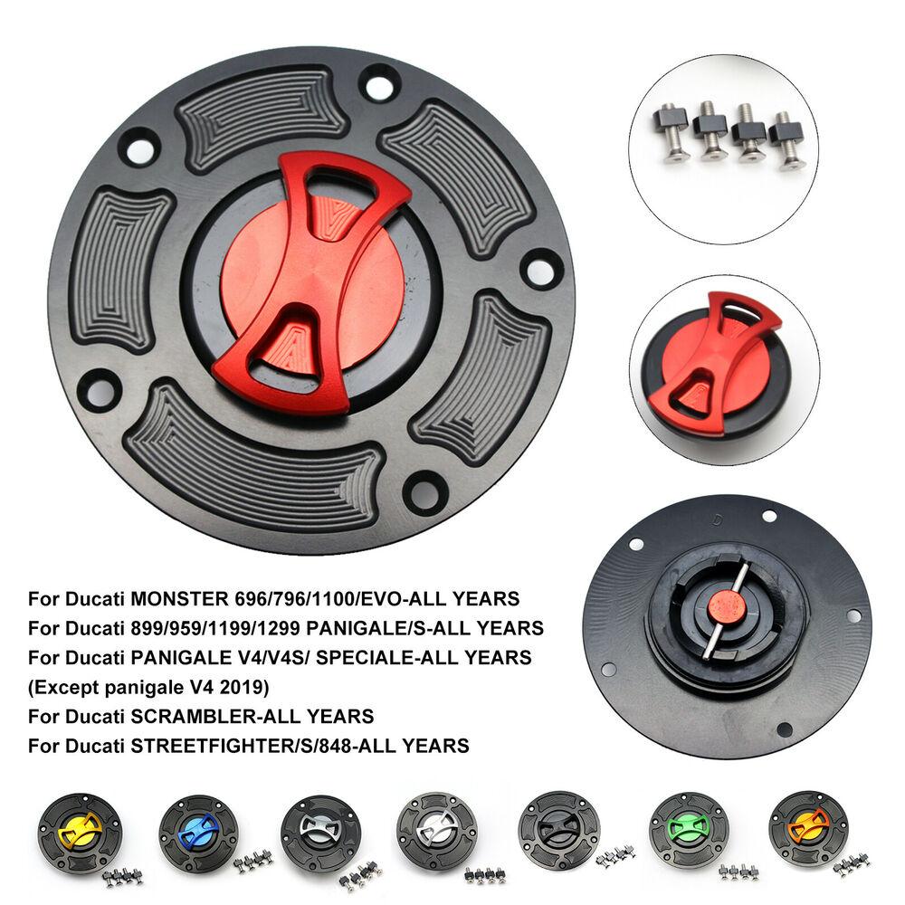 CNC Keyless Fuel Gas Cap Cover For Ducati 1199 Panigale V4 / 899 / 959 - Black/Red