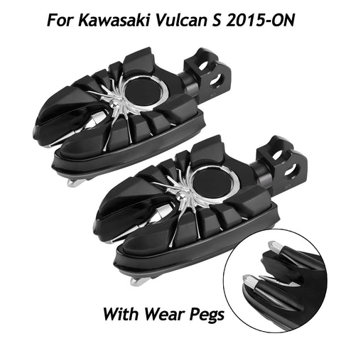 Wide Footpegs For Kawasaki Vulcan S EN650 2015-2023 w/Rubber Inlays Wear Pegs