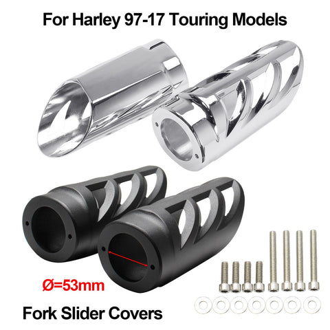 Chrome/Black Upper Fork Slider Covers For Harley Touring Models 1997-2017 Front Shocks