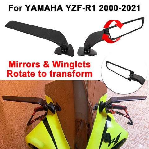 Rotating Rearview Mirrors & Winglets For YAMAHA YZF-R1 2000-20221