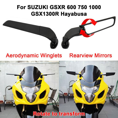 Rearview Side Mirrors Aerodynamic Winglets For SUZUKI GSX1300R GSXR 600 750 1000
